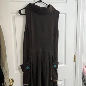 Matilda Jane dress with blue button detailing and colorful pocket detailing